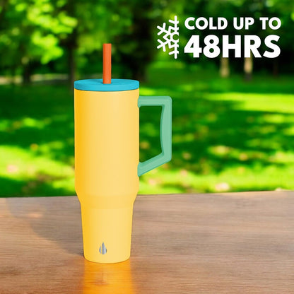 100% Leak Proof 32oz Tumbler with Handle & Straw Travel Mug | Stainless Steel Double Wall Insulated Tumbler for Hot and Cold Beverages with Sip & Straw Lid - Colors B