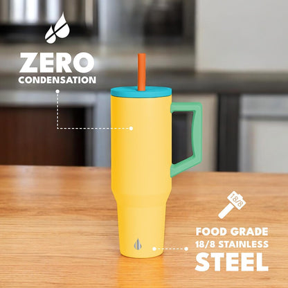100% Leak Proof 32oz Tumbler with Handle & Straw Travel Mug | Stainless Steel Double Wall Insulated Tumbler for Hot and Cold Beverages with Sip & Straw Lid - Colors B