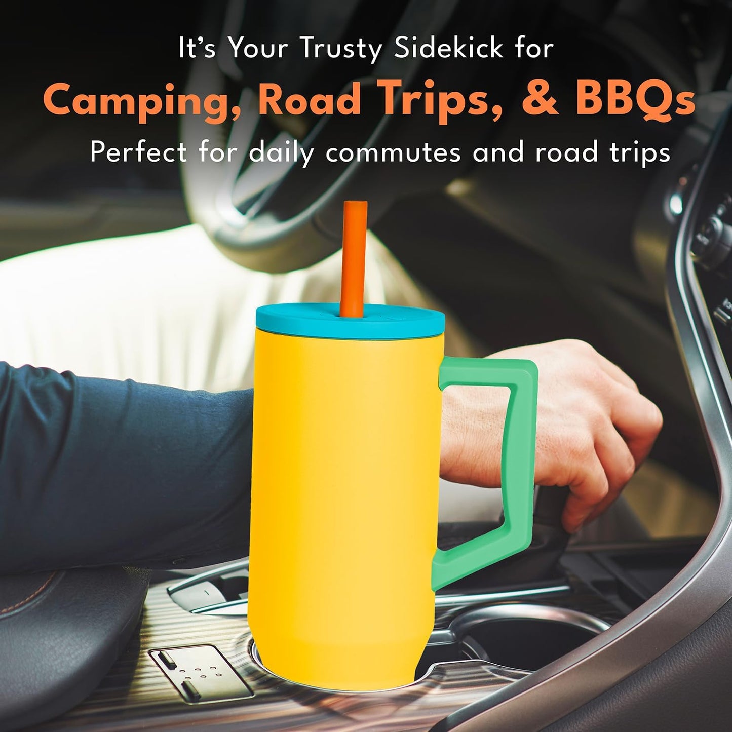 100% Leak Proof 32oz Tumbler with Handle & Straw Travel Mug | Stainless Steel Double Wall Insulated Tumbler for Hot and Cold Beverages with Sip & Straw Lid - Colors B