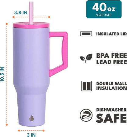 100% Leak Proof 32oz Tumbler with Handle & Straw Travel Mug | Stainless Steel Double Wall Insulated Tumbler for Hot and Cold Beverages with Sip & Straw Lid - Colors B