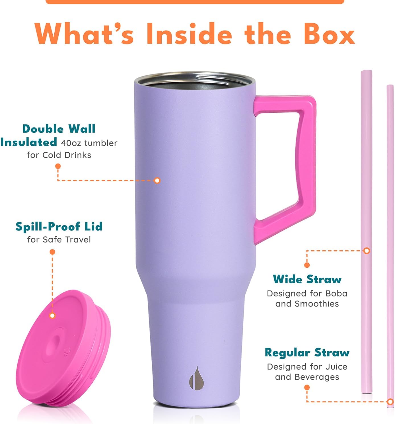100% Leak Proof 32oz Tumbler with Handle & Straw Travel Mug | Stainless Steel Double Wall Insulated Tumbler for Hot and Cold Beverages with Sip & Straw Lid - Colors B