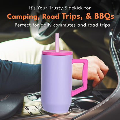 100% Leak Proof 32oz Tumbler with Handle & Straw Travel Mug | Stainless Steel Double Wall Insulated Tumbler for Hot and Cold Beverages with Sip & Straw Lid - Colors B