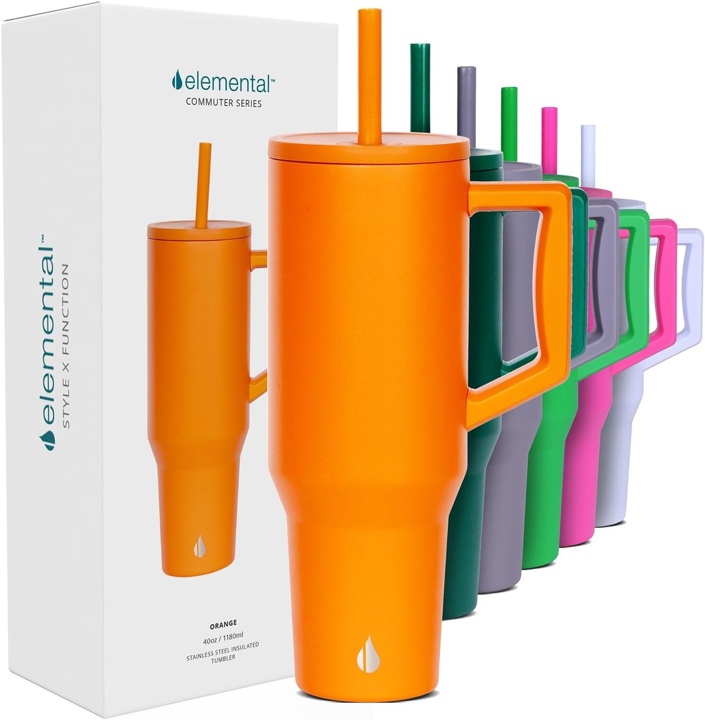 100% Leak Proof 32oz Tumbler with Handle & Straw Travel Mug | Stainless Steel Double Wall Insulated Tumbler for Hot and Cold Beverages with Sip & Straw Lid - Colors B