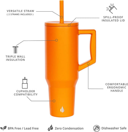 100% Leak Proof 32oz Tumbler with Handle & Straw Travel Mug | Stainless Steel Double Wall Insulated Tumbler for Hot and Cold Beverages with Sip & Straw Lid - Colors B