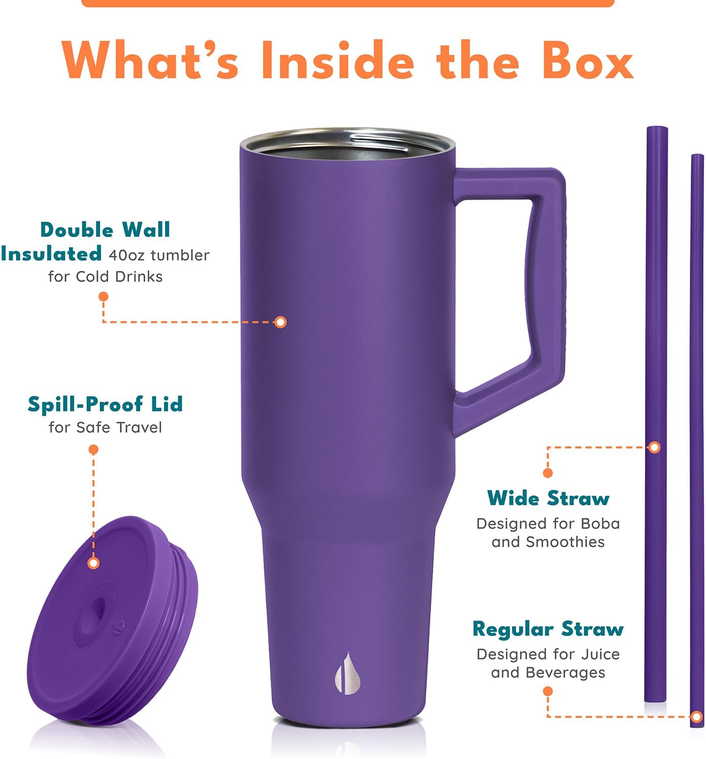 100% Leak Proof 32oz Tumbler with Handle & Straw Travel Mug | Stainless Steel Double Wall Insulated Tumbler for Hot and Cold Beverages with Sip & Straw Lid - Colors B