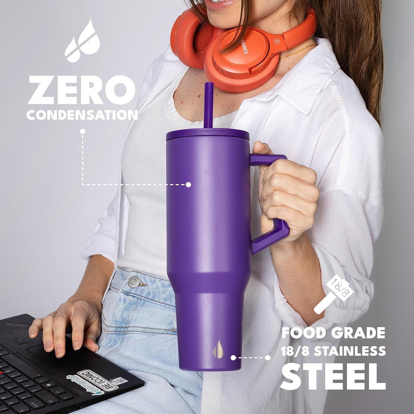 100% Leak Proof 32oz Tumbler with Handle & Straw Travel Mug | Stainless Steel Double Wall Insulated Tumbler for Hot and Cold Beverages with Sip & Straw Lid - Colors B