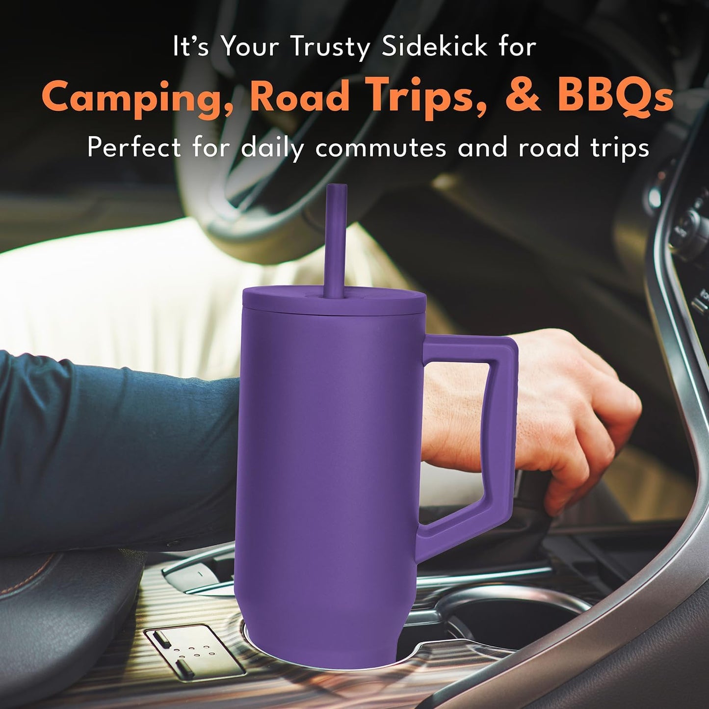 100% Leak Proof 32oz Tumbler with Handle & Straw Travel Mug | Stainless Steel Double Wall Insulated Tumbler for Hot and Cold Beverages with Sip & Straw Lid - Colors B