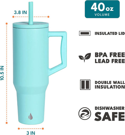100% Leak Proof 32oz Tumbler with Handle & Straw Travel Mug | Stainless Steel Double Wall Insulated Tumbler for Hot and Cold Beverages with Sip & Straw Lid - Colors B