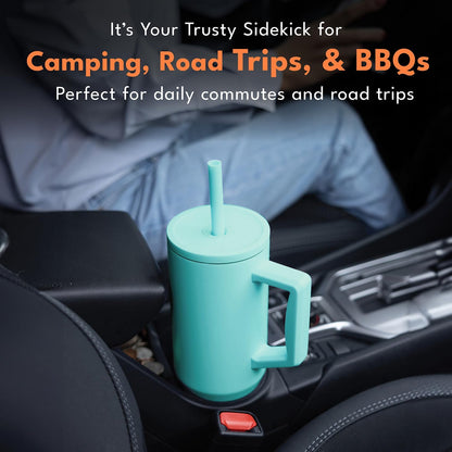 100% Leak Proof 32oz Tumbler with Handle & Straw Travel Mug | Stainless Steel Double Wall Insulated Tumbler for Hot and Cold Beverages with Sip & Straw Lid - Colors B