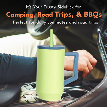 100% Leak Proof 32oz Tumbler with Handle & Straw Travel Mug | Stainless Steel Double Wall Insulated Tumbler for Hot and Cold Beverages with Sip & Straw Lid - Colors B