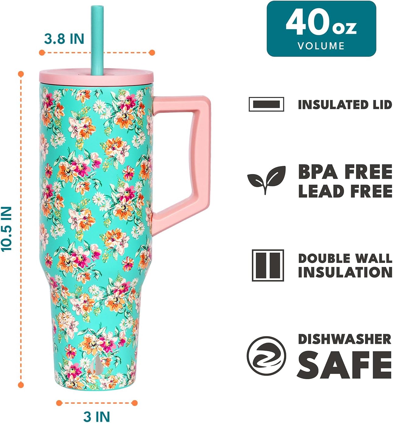 100% Leak Proof 32oz Tumbler with Handle & Straw Travel Mug | Stainless Steel Double Wall Insulated Tumbler for Hot and Cold Beverages with Sip & Straw Lid - Colors B