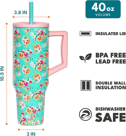 100% Leak Proof 32oz Tumbler with Handle & Straw Travel Mug | Stainless Steel Double Wall Insulated Tumbler for Hot and Cold Beverages with Sip & Straw Lid - Colors B