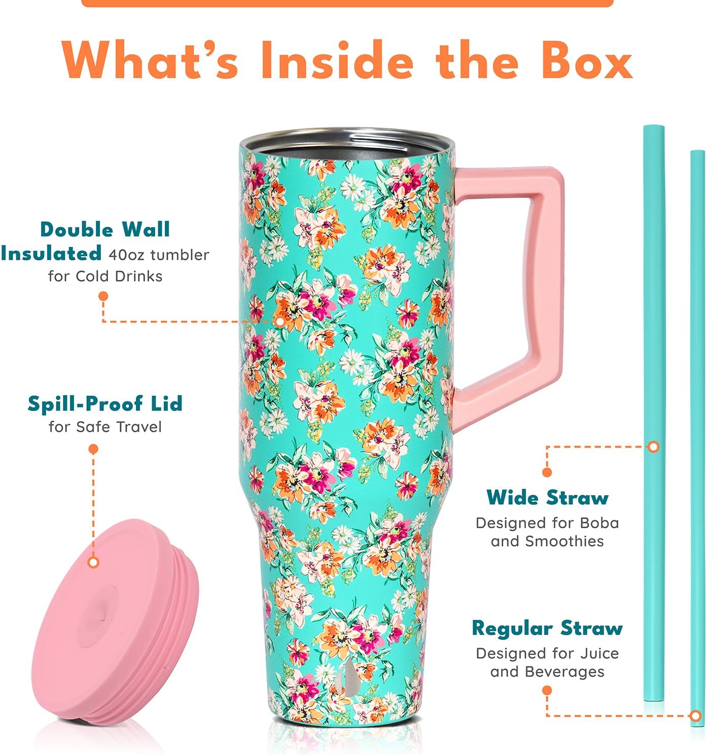 100% Leak Proof 32oz Tumbler with Handle & Straw Travel Mug | Stainless Steel Double Wall Insulated Tumbler for Hot and Cold Beverages with Sip & Straw Lid - Colors B