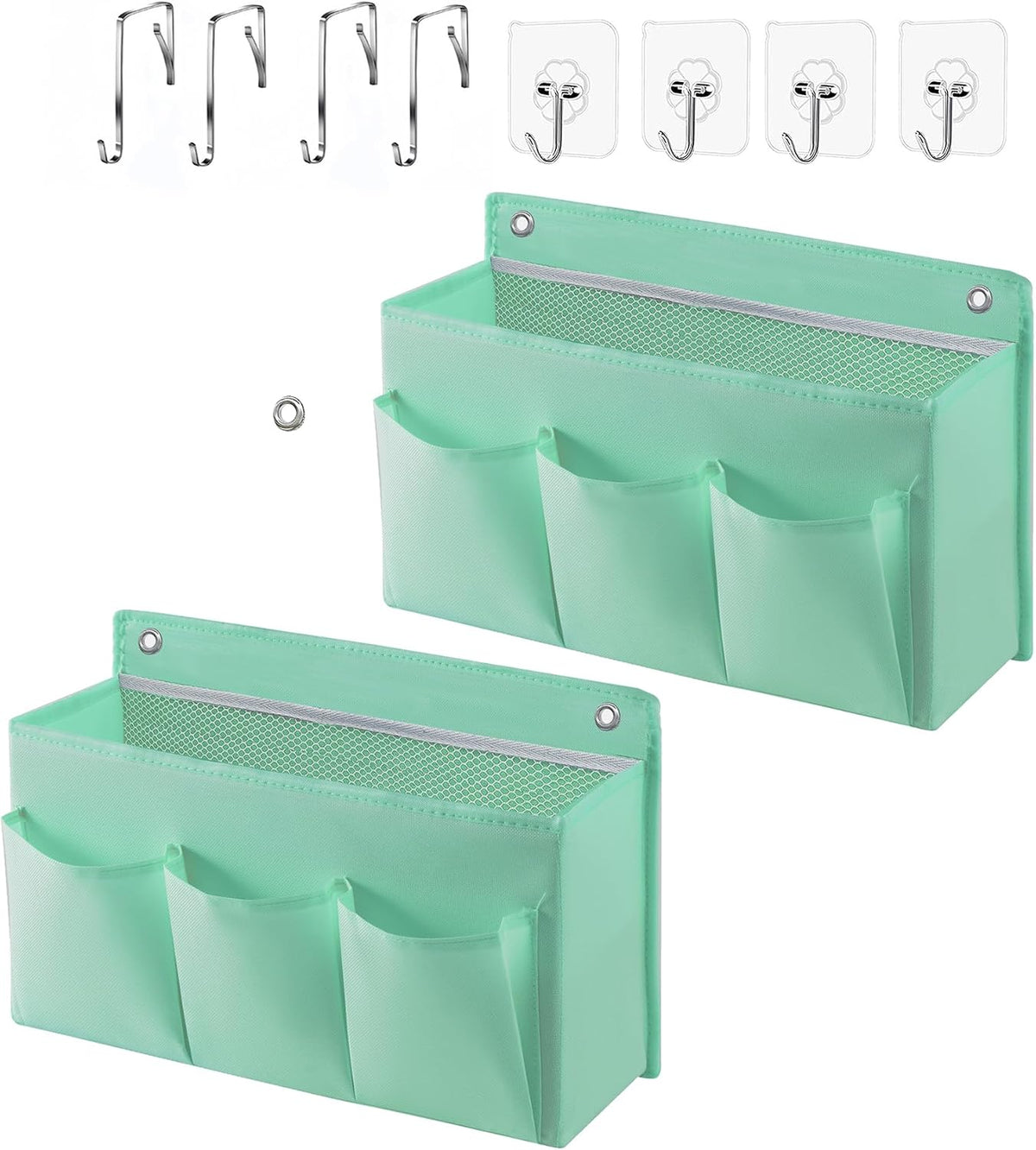 2-Pack Hanging Storage Baskets - Wall Organizer with 3 Pockets for Home/Dorm/Closet/Door, Multi-Purpose Space Saver for Office/Bathroom/Nursery - Foldable Fabric Organizer (Pink)