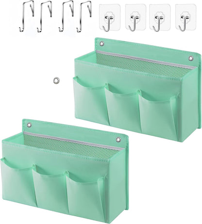 2-Pack Hanging Storage Baskets - Wall Organizer with 3 Pockets for Home/Dorm/Closet/Door, Multi-Purpose Space Saver for Office/Bathroom/Nursery - Foldable Fabric Organizer (Pink)