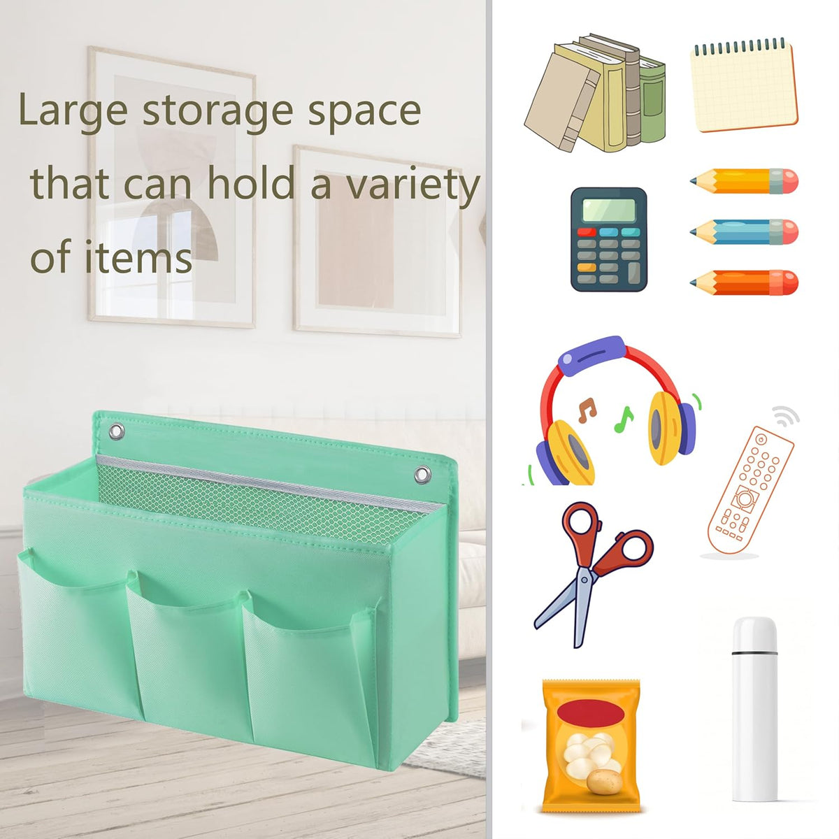 2-Pack Hanging Storage Baskets - Wall Organizer with 3 Pockets for Home/Dorm/Closet/Door, Multi-Purpose Space Saver for Office/Bathroom/Nursery - Foldable Fabric Organizer (Pink)