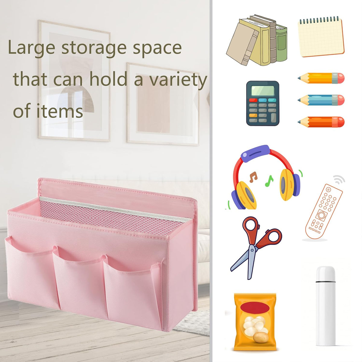 2-Pack Hanging Storage Baskets - Wall Organizer with 3 Pockets for Home/Dorm/Closet/Door, Multi-Purpose Space Saver for Office/Bathroom/Nursery - Foldable Fabric Organizer (Pink)