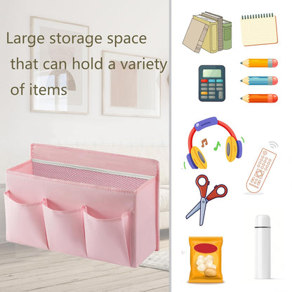 2-Pack Hanging Storage Baskets - Wall Organizer with 3 Pockets for Home/Dorm/Closet/Door, Multi-Purpose Space Saver for Office/Bathroom/Nursery - Foldable Fabric Organizer (Pink)