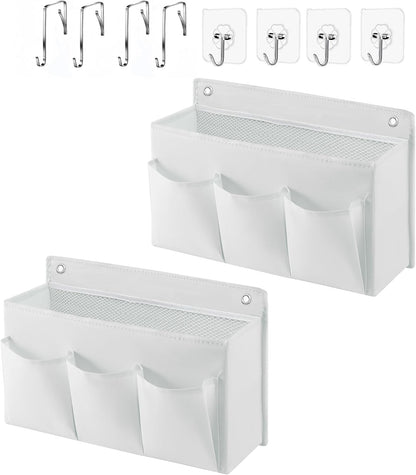 2-Pack Hanging Storage Baskets - Wall Organizer with 3 Pockets for Home/Dorm/Closet/Door, Multi-Purpose Space Saver for Office/Bathroom/Nursery - Foldable Fabric Organizer (Pink)