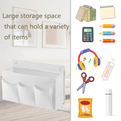 2-Pack Hanging Storage Baskets - Wall Organizer with 3 Pockets for Home/Dorm/Closet/Door, Multi-Purpose Space Saver for Office/Bathroom/Nursery - Foldable Fabric Organizer (Pink)