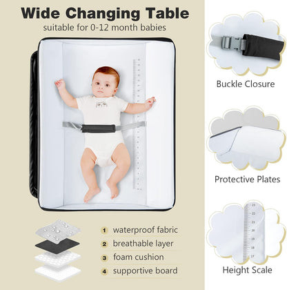 Baby Changing Table, Folding Diaper Station Portable Nursery Organizer with Safety Belt and Large Storage Racks for Newborn Baby and Infant (Black)