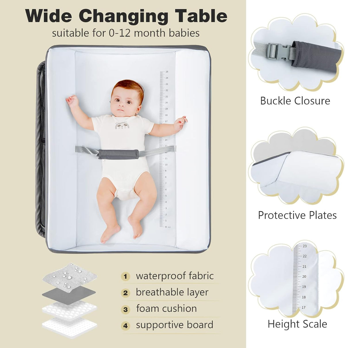 Baby Changing Table, Folding Diaper Station Portable Nursery Organizer with Safety Belt and Large Storage Racks for Newborn Baby and Infant (Black)