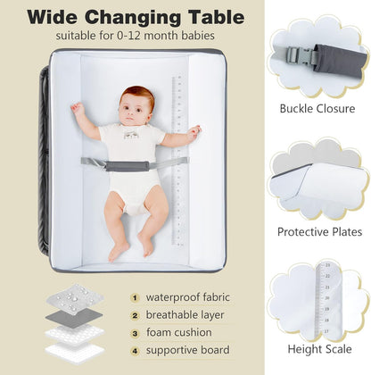Baby Changing Table, Folding Diaper Station Portable Nursery Organizer with Safety Belt and Large Storage Racks for Newborn Baby and Infant (Black)