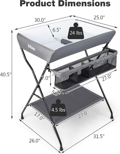 Baby Changing Table, Folding Diaper Station Portable Nursery Organizer with Safety Belt and Large Storage Racks for Newborn Baby and Infant (Black)