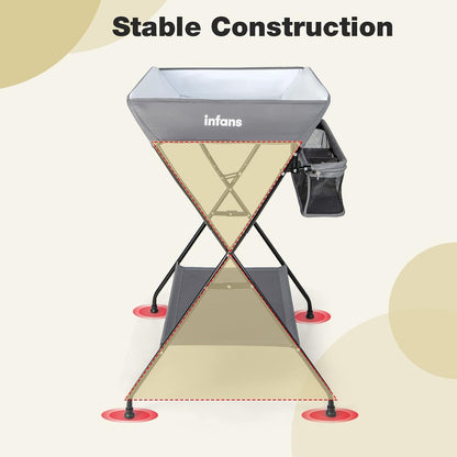 Baby Changing Table, Folding Diaper Station Portable Nursery Organizer with Safety Belt and Large Storage Racks for Newborn Baby and Infant (Black)