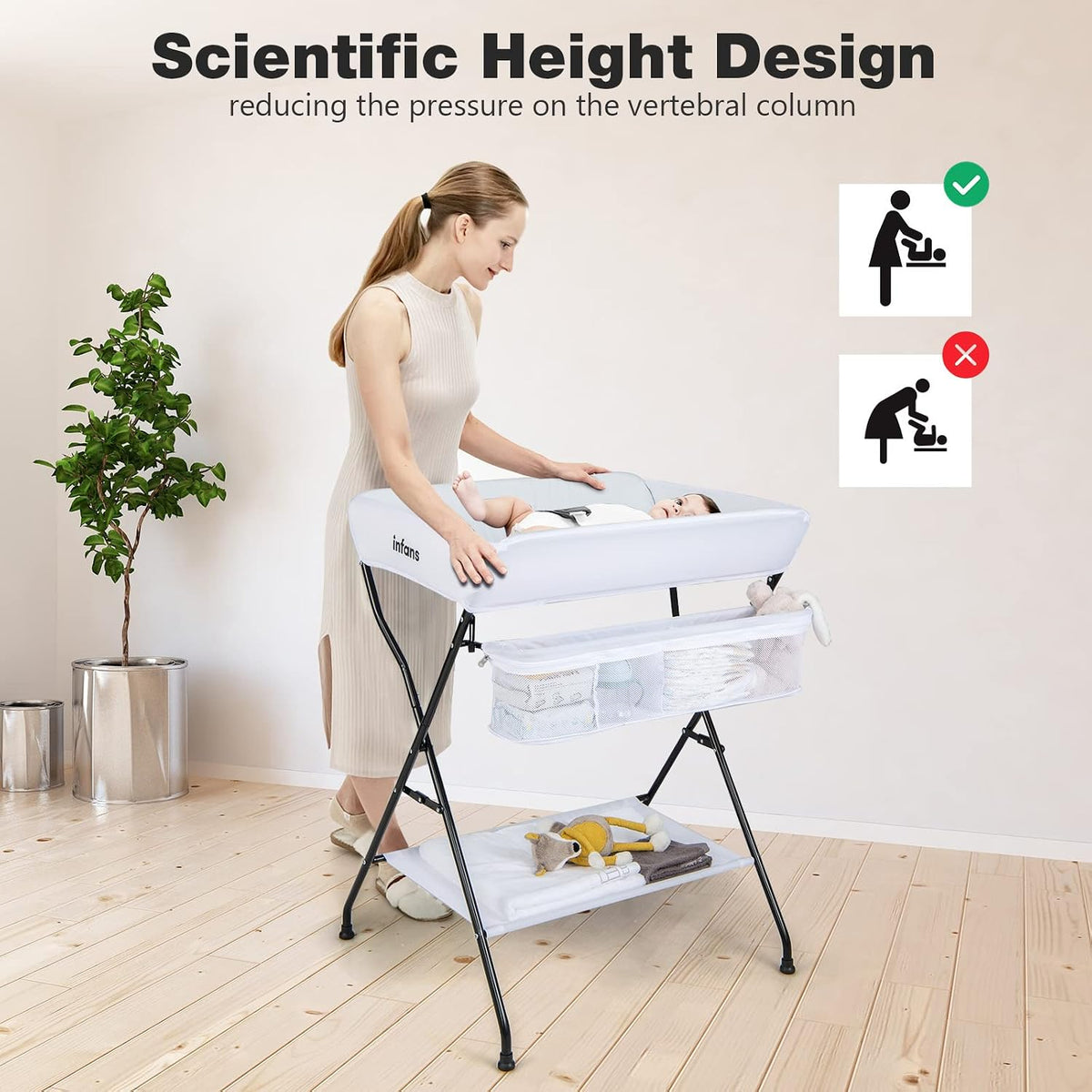 Baby Changing Table, Folding Diaper Station Portable Nursery Organizer with Safety Belt and Large Storage Racks for Newborn Baby and Infant (Black)