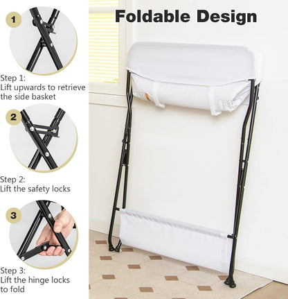 Baby Changing Table, Folding Diaper Station Portable Nursery Organizer with Safety Belt and Large Storage Racks for Newborn Baby and Infant (Black)