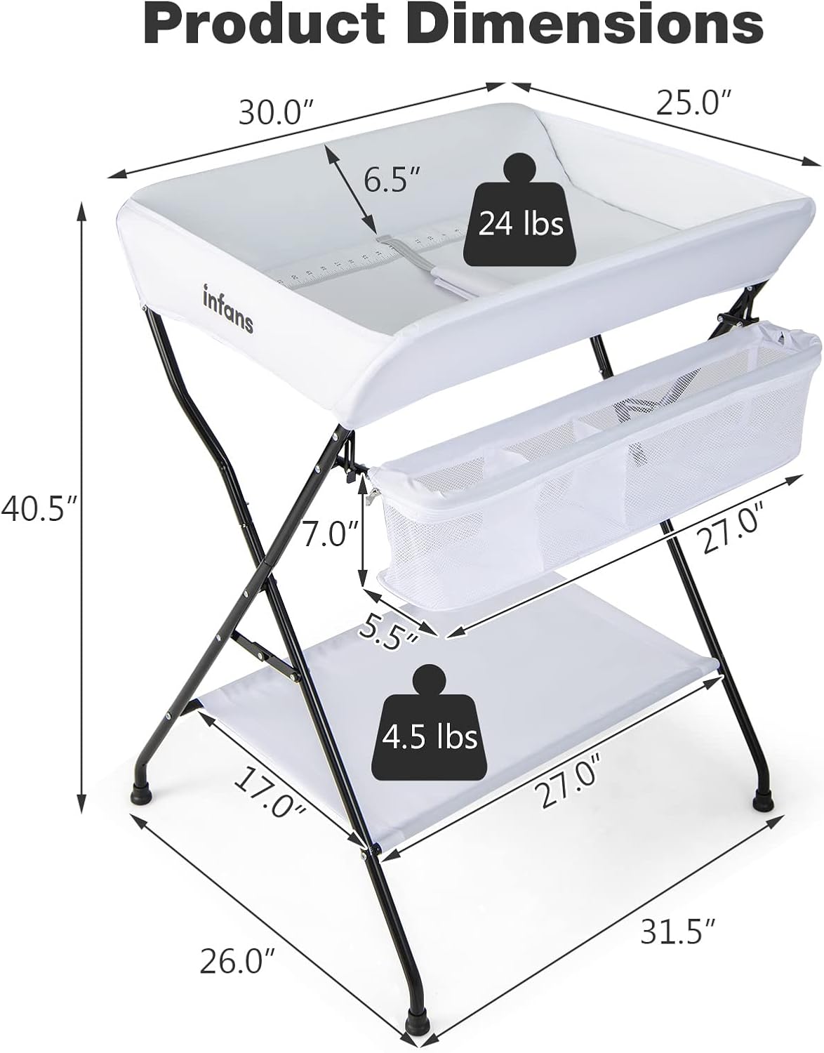 Baby Changing Table, Folding Diaper Station Portable Nursery Organizer with Safety Belt and Large Storage Racks for Newborn Baby and Infant (Black)