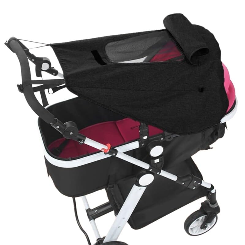 Waterproof Baby Stroller Sun Shade Stroller Shade Extender Canopy Pram Sun Protection UPF50+ Blackout Cover Shield Pushchair Baby Car Seat Strollers Awning Sunshade Extension with Viewing Window