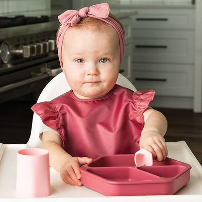 Silicone Suction Baby Plate, Suction Grip Divided Dish for First Foods and Self-Feeding Toddlers, Baby Led Weaning Supplies for Independent Eating (Indigo Plate with Lid)