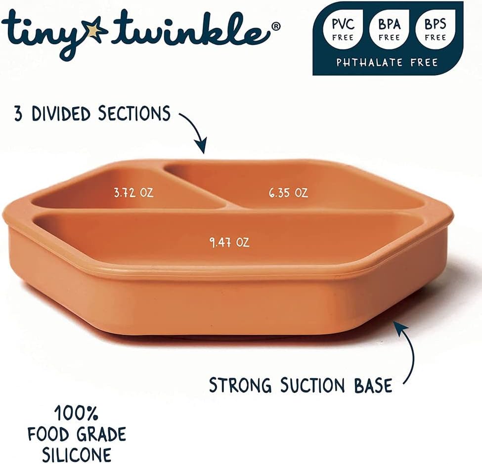 Silicone Suction Baby Plate, Suction Grip Divided Dish for First Foods and Self-Feeding Toddlers, Baby Led Weaning Supplies for Independent Eating (Indigo Plate with Lid)