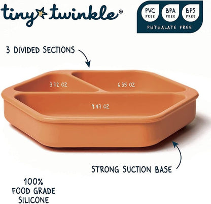 Silicone Suction Baby Plate, Suction Grip Divided Dish for First Foods and Self-Feeding Toddlers, Baby Led Weaning Supplies for Independent Eating (Indigo Plate with Lid)