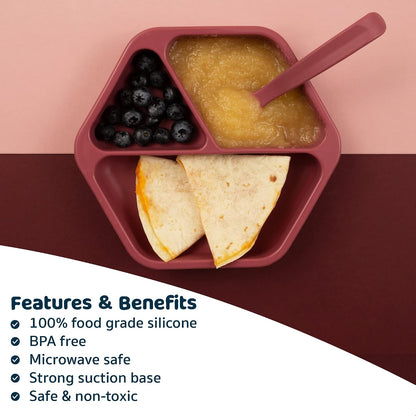 Silicone Suction Baby Plate, Suction Grip Divided Dish for First Foods and Self-Feeding Toddlers, Baby Led Weaning Supplies for Independent Eating (Indigo Plate with Lid)