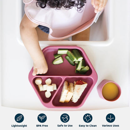 Silicone Suction Baby Plate, Suction Grip Divided Dish for First Foods and Self-Feeding Toddlers, Baby Led Weaning Supplies for Independent Eating (Indigo Plate with Lid)