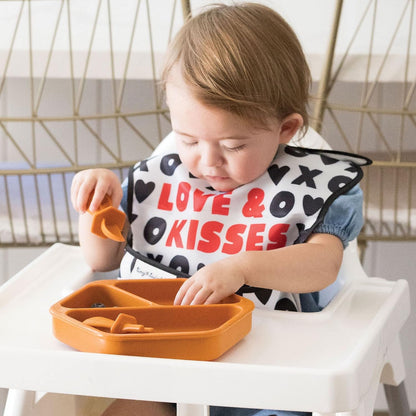 Silicone Suction Baby Plate, Suction Grip Divided Dish for First Foods and Self-Feeding Toddlers, Baby Led Weaning Supplies for Independent Eating (Indigo Plate with Lid)
