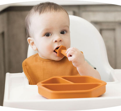Silicone Suction Baby Plate, Suction Grip Divided Dish for First Foods and Self-Feeding Toddlers, Baby Led Weaning Supplies for Independent Eating (Indigo Plate with Lid)