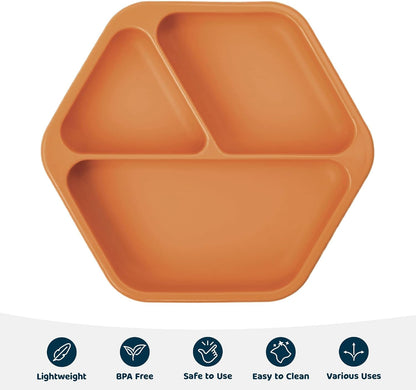 Silicone Suction Baby Plate, Suction Grip Divided Dish for First Foods and Self-Feeding Toddlers, Baby Led Weaning Supplies for Independent Eating (Indigo Plate with Lid)