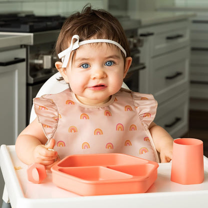 Silicone Suction Baby Plate, Suction Grip Divided Dish for First Foods and Self-Feeding Toddlers, Baby Led Weaning Supplies for Independent Eating (Indigo Plate with Lid)