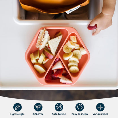 Silicone Suction Baby Plate, Suction Grip Divided Dish for First Foods and Self-Feeding Toddlers, Baby Led Weaning Supplies for Independent Eating (Indigo Plate with Lid)