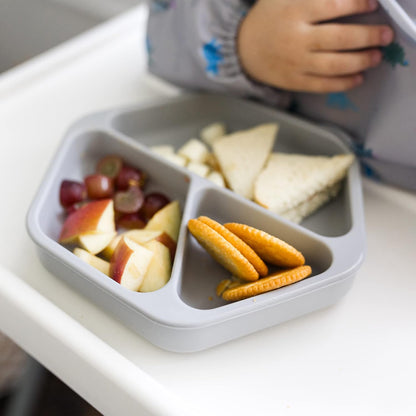 Silicone Suction Baby Plate, Suction Grip Divided Dish for First Foods and Self-Feeding Toddlers, Baby Led Weaning Supplies for Independent Eating (Indigo Plate with Lid)