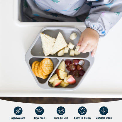 Silicone Suction Baby Plate, Suction Grip Divided Dish for First Foods and Self-Feeding Toddlers, Baby Led Weaning Supplies for Independent Eating (Indigo Plate with Lid)