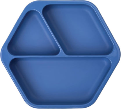 Silicone Suction Baby Plate, Suction Grip Divided Dish for First Foods and Self-Feeding Toddlers, Baby Led Weaning Supplies for Independent Eating (Indigo Plate with Lid)