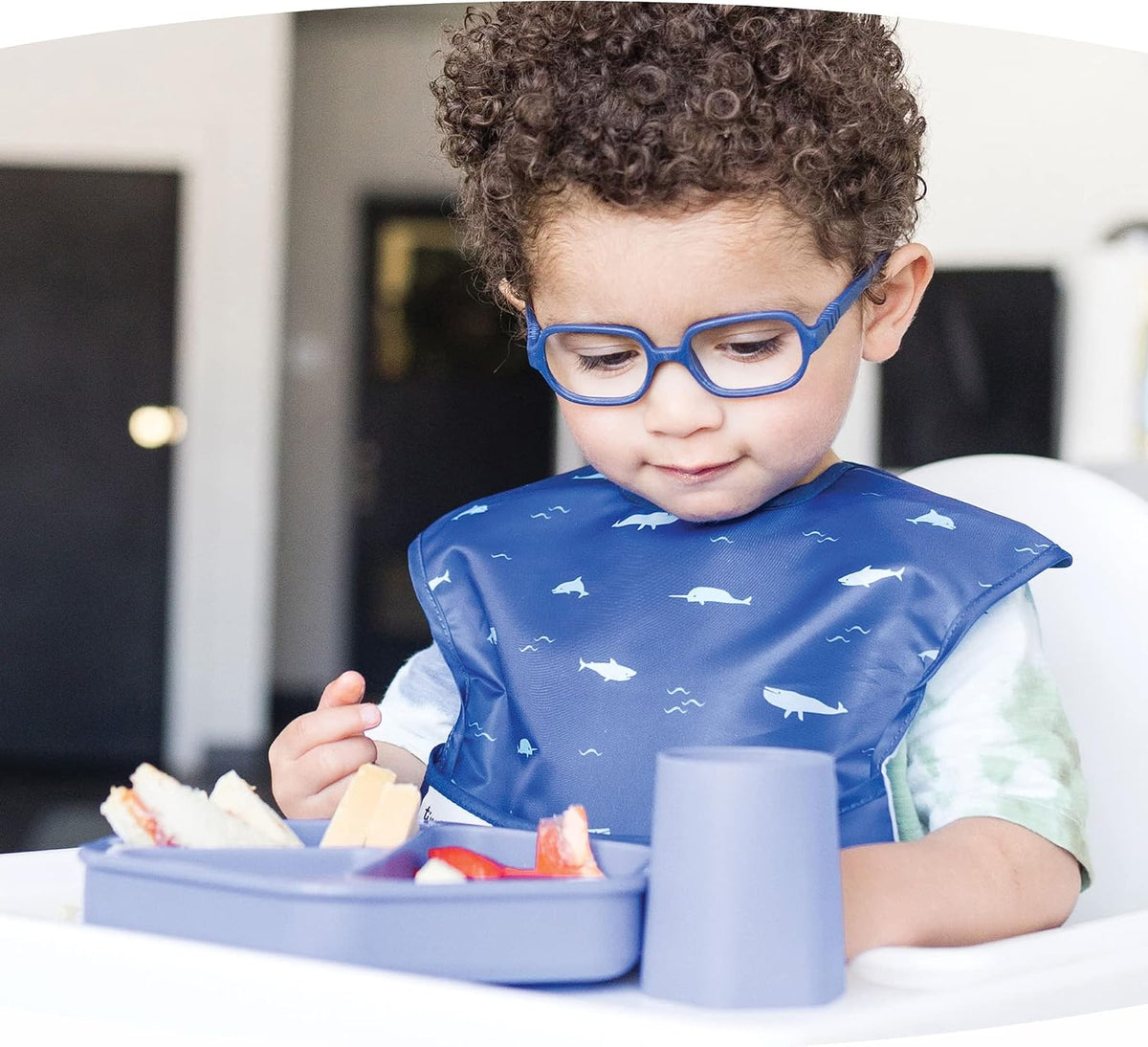 Silicone Suction Baby Plate, Suction Grip Divided Dish for First Foods and Self-Feeding Toddlers, Baby Led Weaning Supplies for Independent Eating (Indigo Plate with Lid)