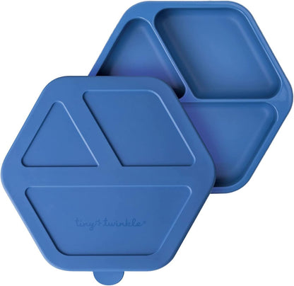 Silicone Suction Baby Plate, Suction Grip Divided Dish for First Foods and Self-Feeding Toddlers, Baby Led Weaning Supplies for Independent Eating (Indigo Plate with Lid)