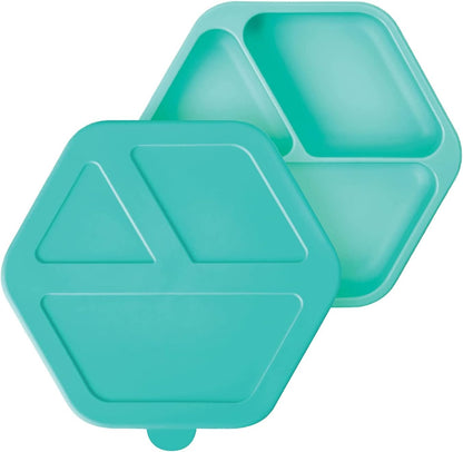 Silicone Suction Baby Plate, Suction Grip Divided Dish for First Foods and Self-Feeding Toddlers, Baby Led Weaning Supplies for Independent Eating (Indigo Plate with Lid)