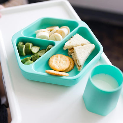 Silicone Suction Baby Plate, Suction Grip Divided Dish for First Foods and Self-Feeding Toddlers, Baby Led Weaning Supplies for Independent Eating (Indigo Plate with Lid)